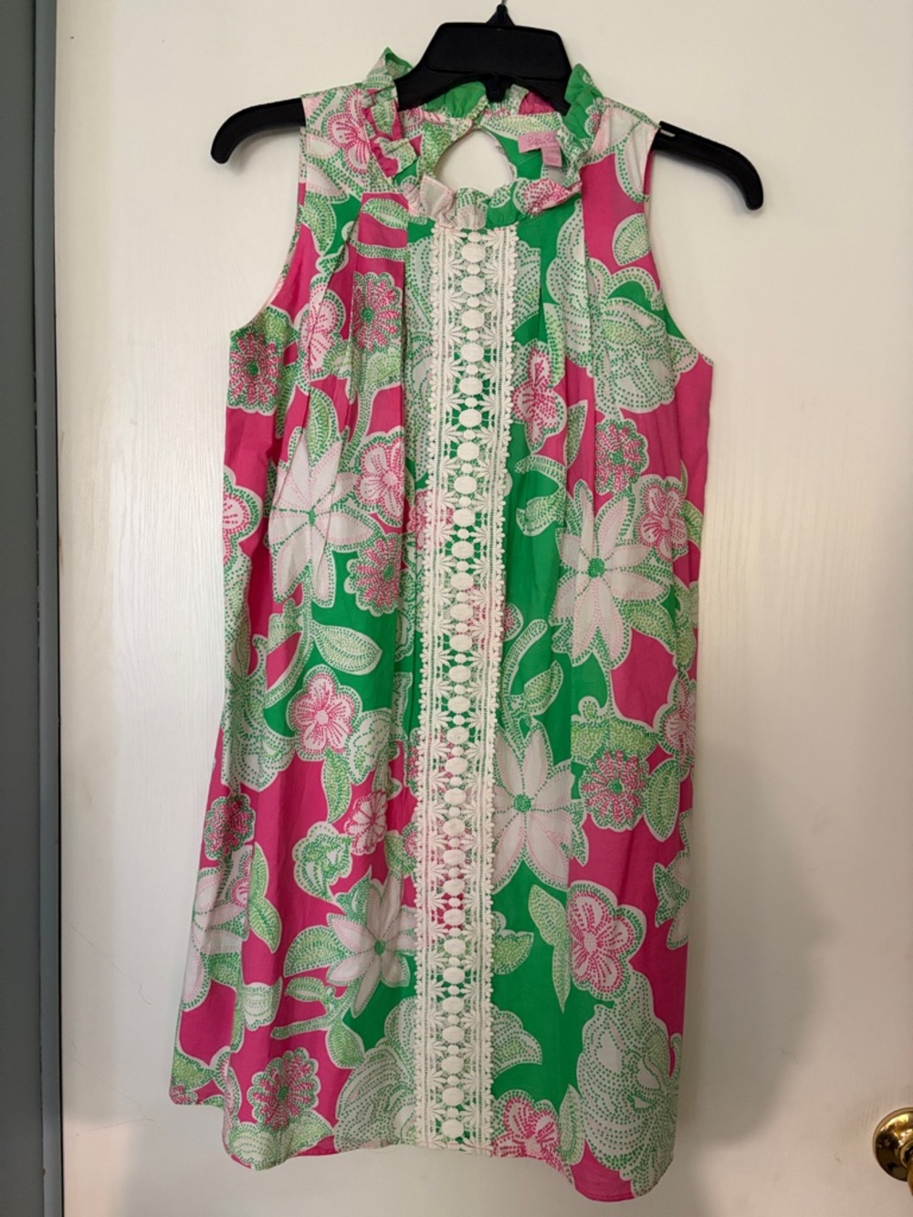 Lilly Pulitzer Pink & Green Floral Lace-Trim Sleeveless Dress